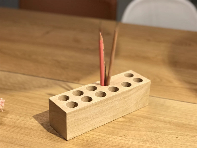 Multi-Hole Wooden Pen Holder: Versatile Tool Organizer