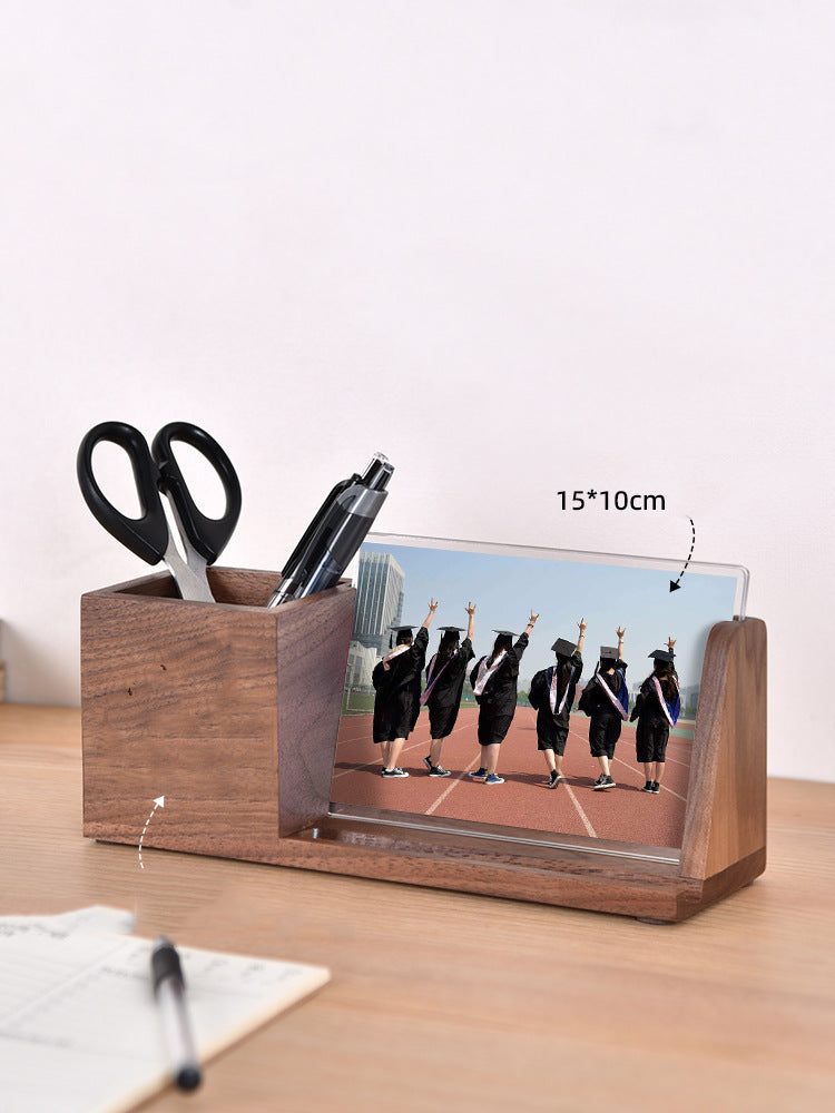 Multifunctional Wooden Pen Holder - Organizer, Photo Frame, and Phone Stand