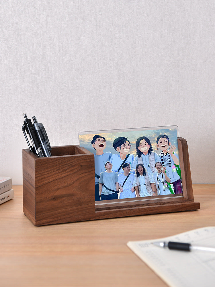 Multifunctional Wooden Pen Holder - Organizer, Photo Frame, and Phone Stand