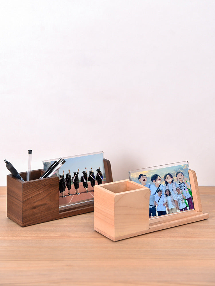 Multifunctional Wooden Pen Holder - Organizer, Photo Frame, and Phone Stand