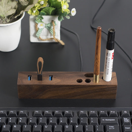 Multifunctional wooden pen holder, USB interface expansion HUB