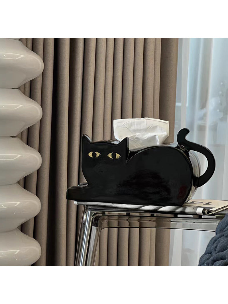 Mysterious Black Cat Home Office Decorative Tissue Box