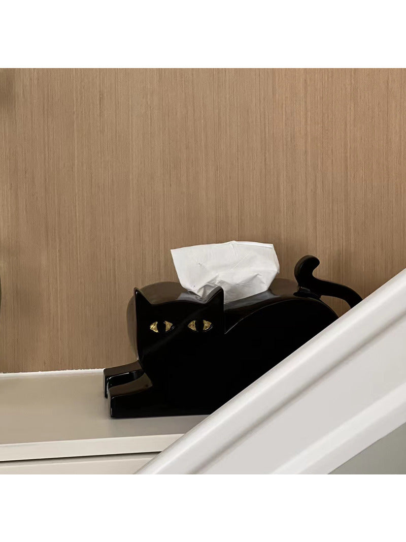 Mysterious Black Cat Home Office Decorative Tissue Box