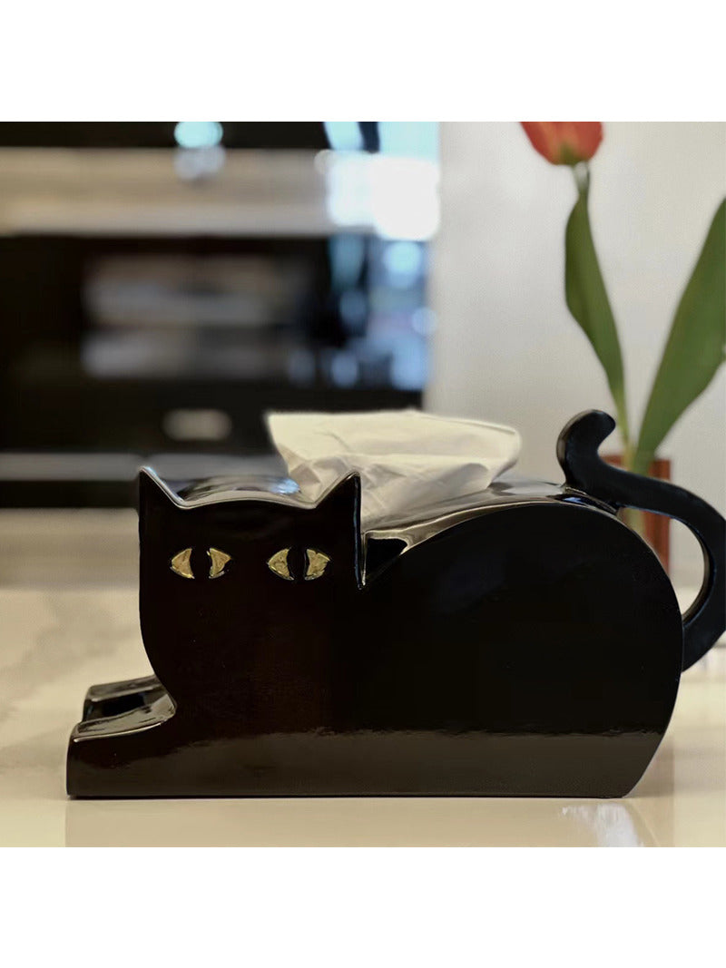 Mysterious Black Cat Home Office Decorative Tissue Box