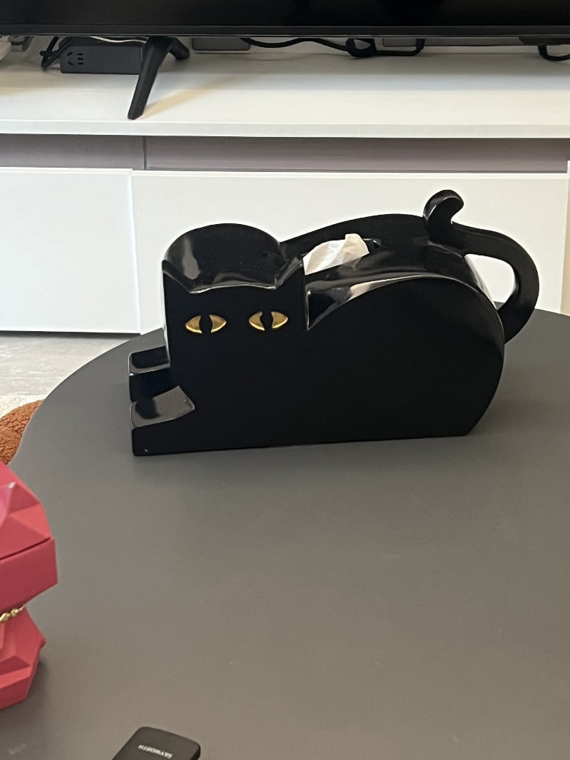 Mysterious Black Cat Home Office Decorative Tissue Box