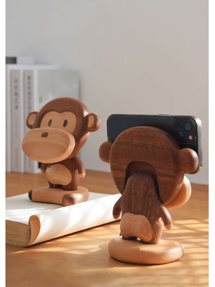 Naughty Monkey Wooden Phone Holder, Decorative Small Ornaments, Creative Gifts