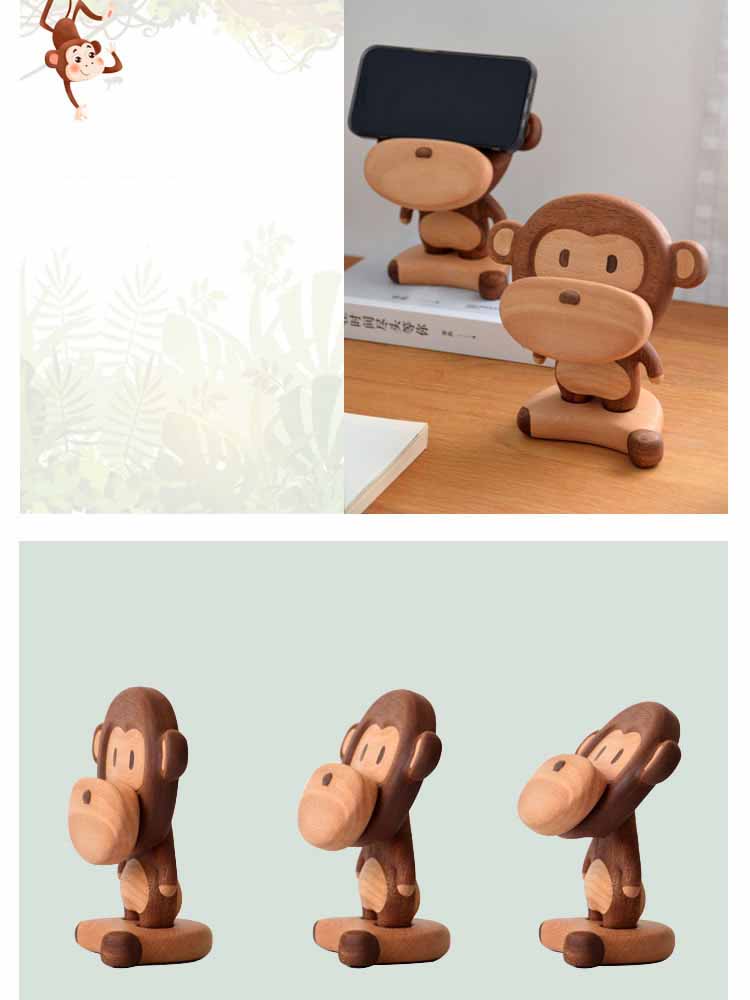 Naughty Monkey Wooden Phone Holder, Decorative Small Ornaments, Creative Gifts