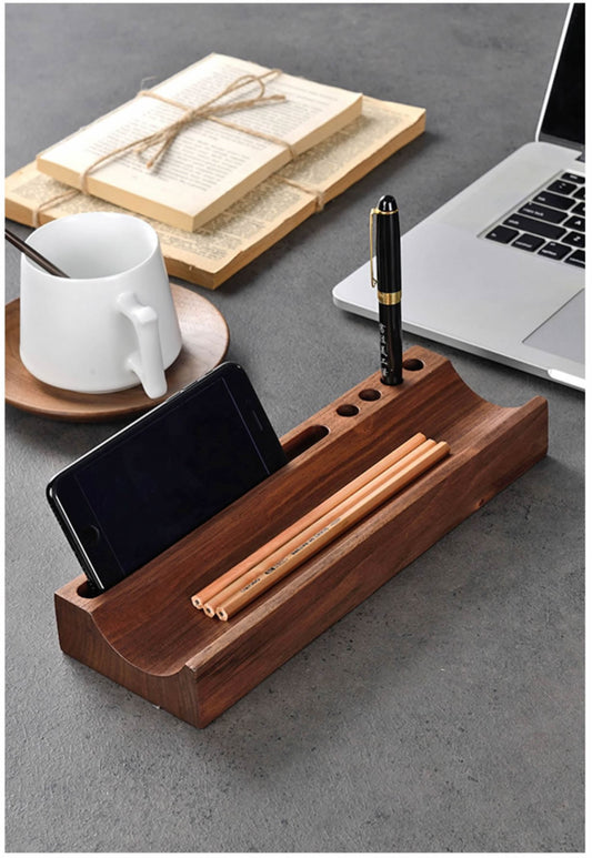 Office Wooden Pen Holder, Phone Holder, Storage Tray