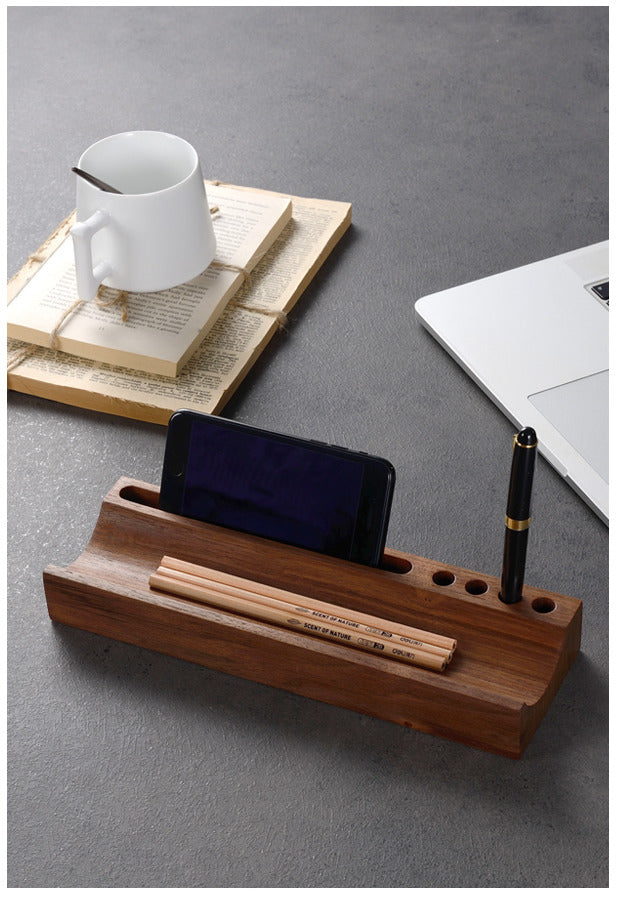 Office Wooden Pen Holder, Phone Holder, Storage Tray