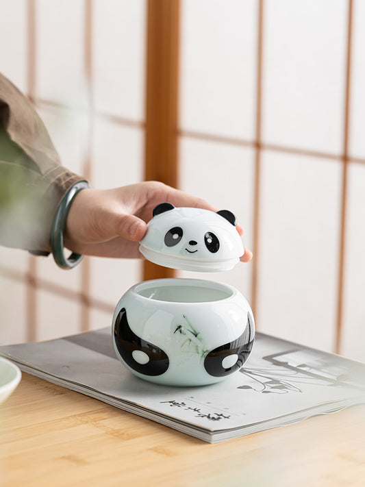 Cute Panda Sealed Ceramic Candy Jar: Kitchen Storage,Tea Can