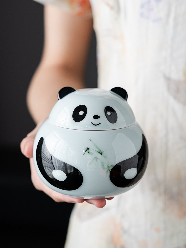 Cute Panda Sealed Ceramic Candy Jar: Kitchen Storage,Tea Can