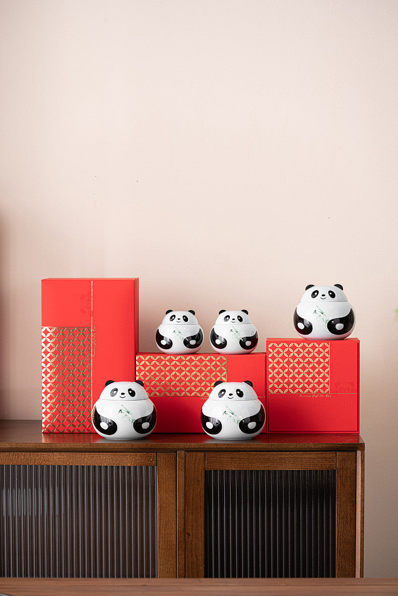 Cute Panda Sealed Ceramic Candy Jar: Kitchen Storage,Tea Can