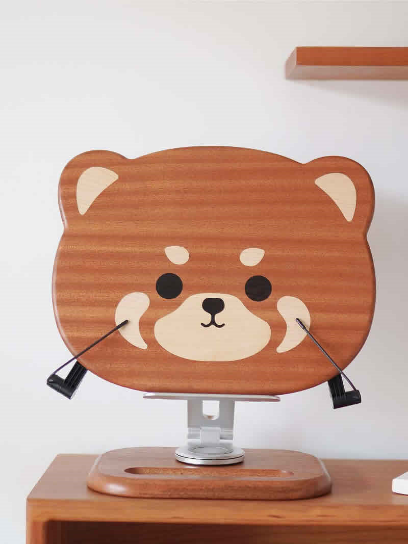 Panda Wooden Ipad Stand: Foldable Rotatable Tablet Holder Reading Rack