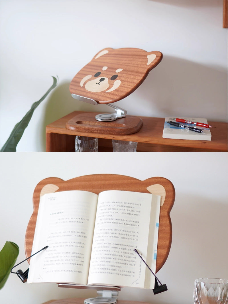 Panda Wooden Ipad Stand: Foldable Rotatable Tablet Holder Reading Rack