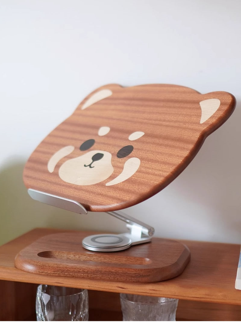 Panda Wooden Ipad Stand: Foldable Rotatable Tablet Holder Reading Rack