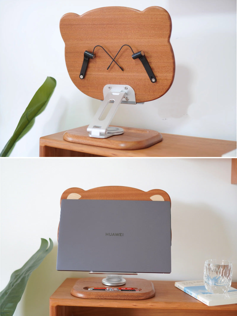 Panda Wooden Ipad Stand: Foldable Rotatable Tablet Holder Reading Rack