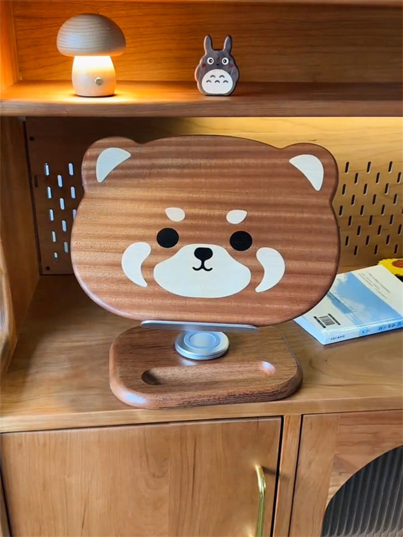 Panda Wooden Ipad Stand: Foldable Rotatable Tablet Holder Reading Rack