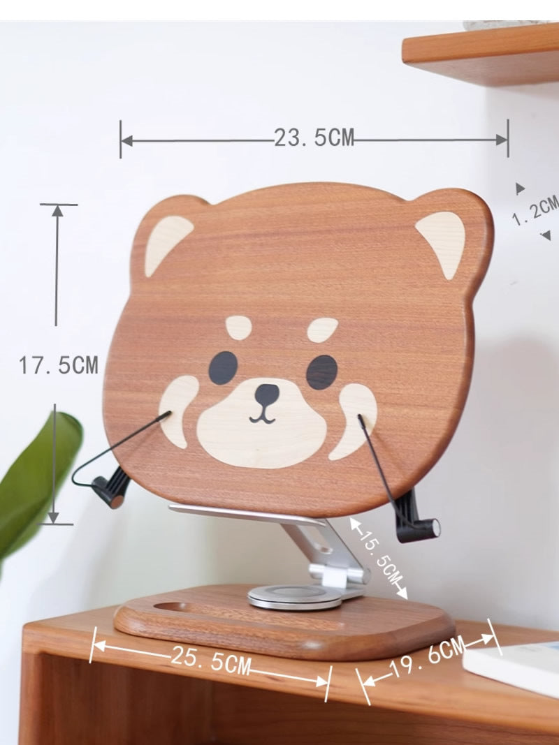 Panda Wooden Ipad Stand: Foldable Rotatable Tablet Holder Reading Rack