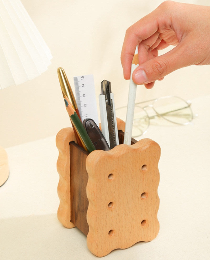 Quirky Wooden Cookie Office Pen Holder