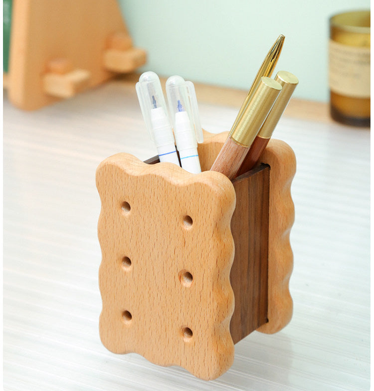 Quirky Wooden Cookie Office Pen Holder