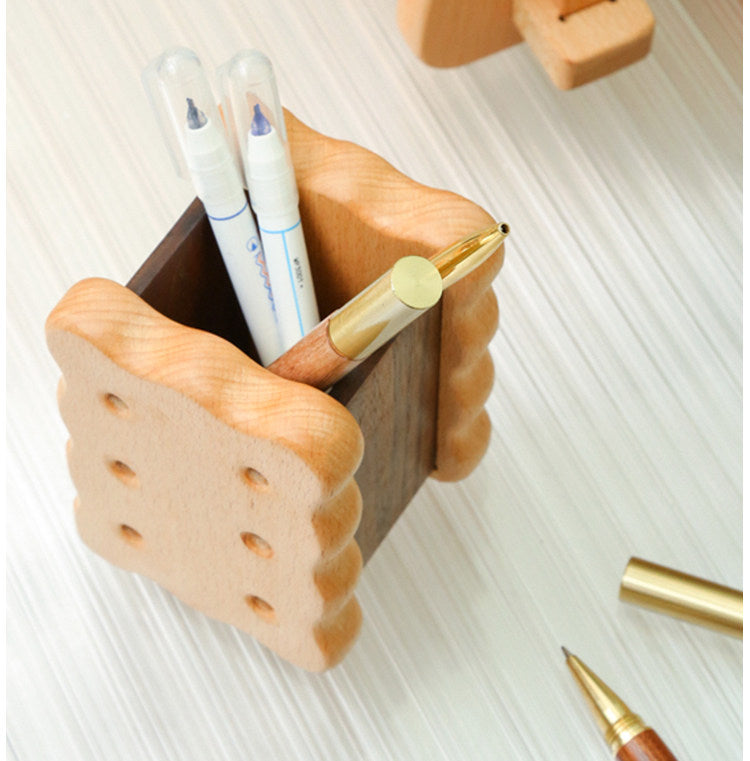 Quirky Wooden Cookie Office Pen Holder