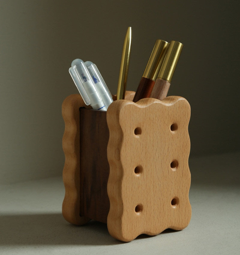 Quirky Wooden Cookie Office Pen Holder