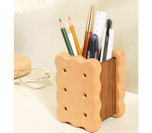 Quirky Wooden Cookie Office Pen Holder