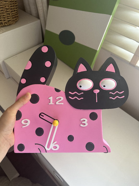 Pink Big Face Cat Table Clock, Creative Gift, Bedroom Decoration