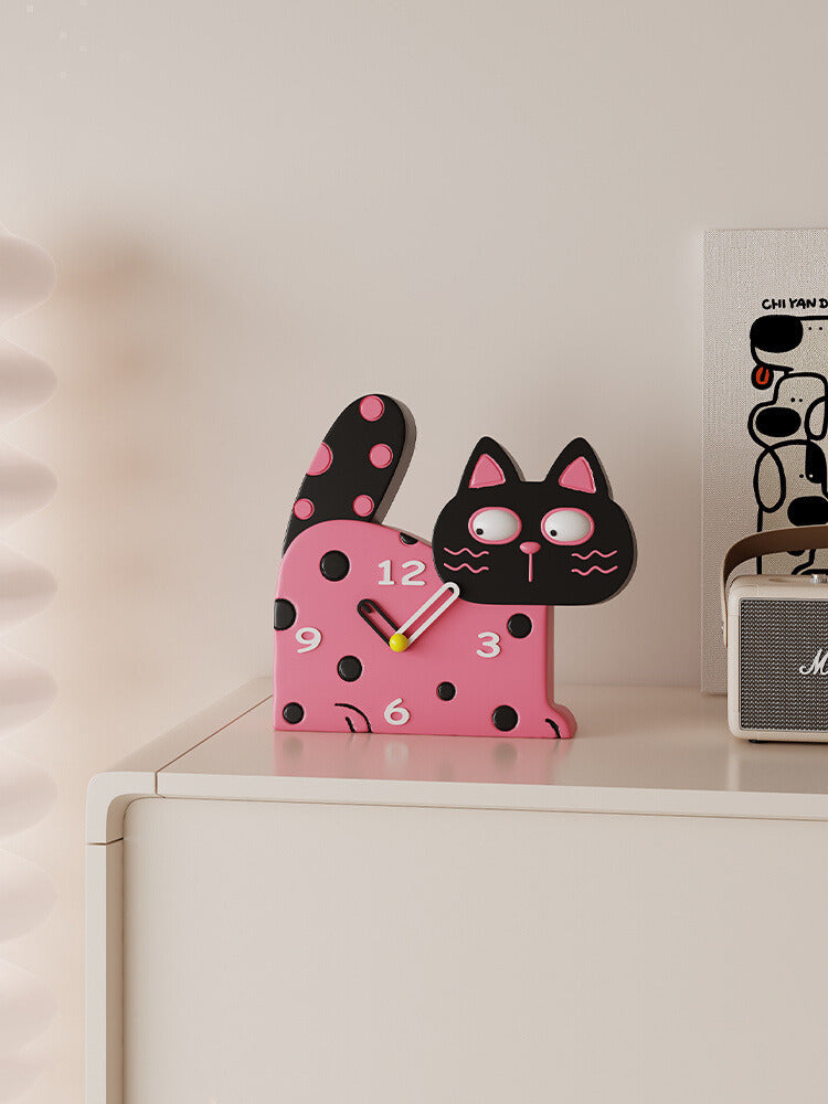 Pink Big Face Cat Table Clock, Creative Gift, Bedroom Decoration