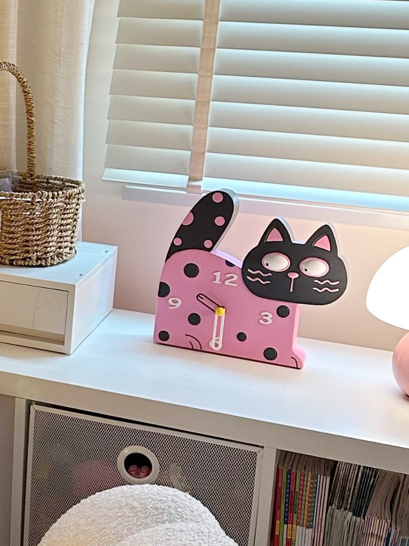 Pink Big Face Cat Table Clock, Creative Gift, Bedroom Decoration