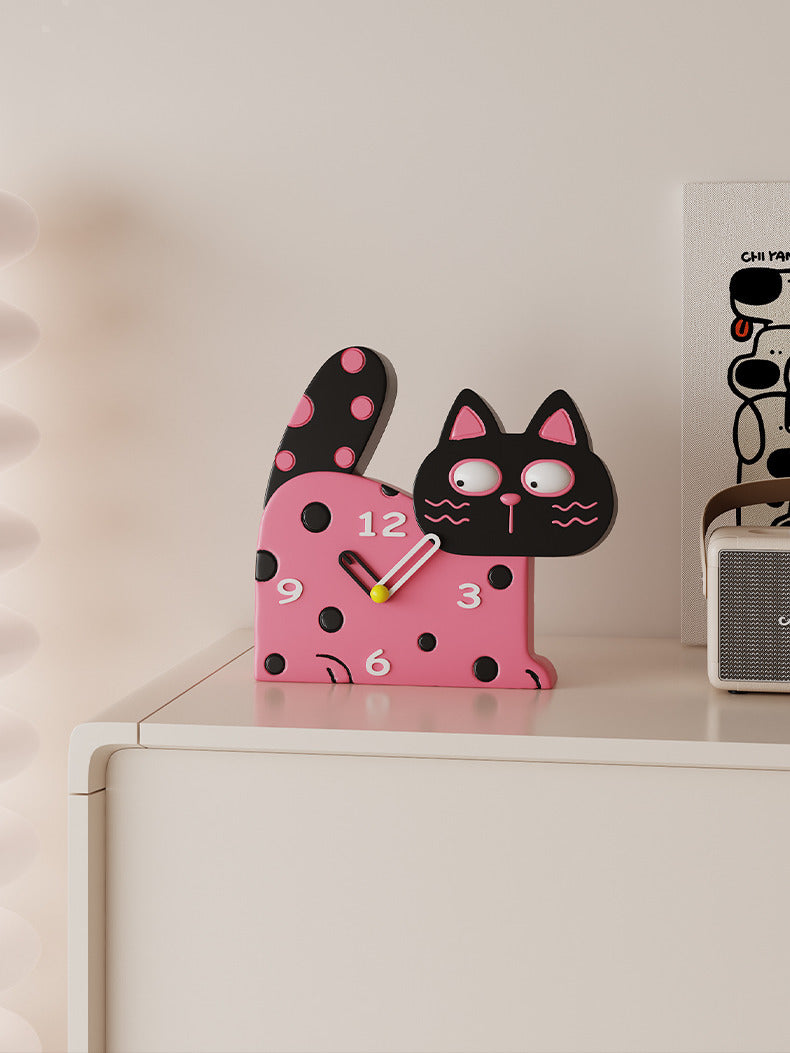 Pink Big Face Cat Table Clock, Creative Gift, Bedroom Decoration