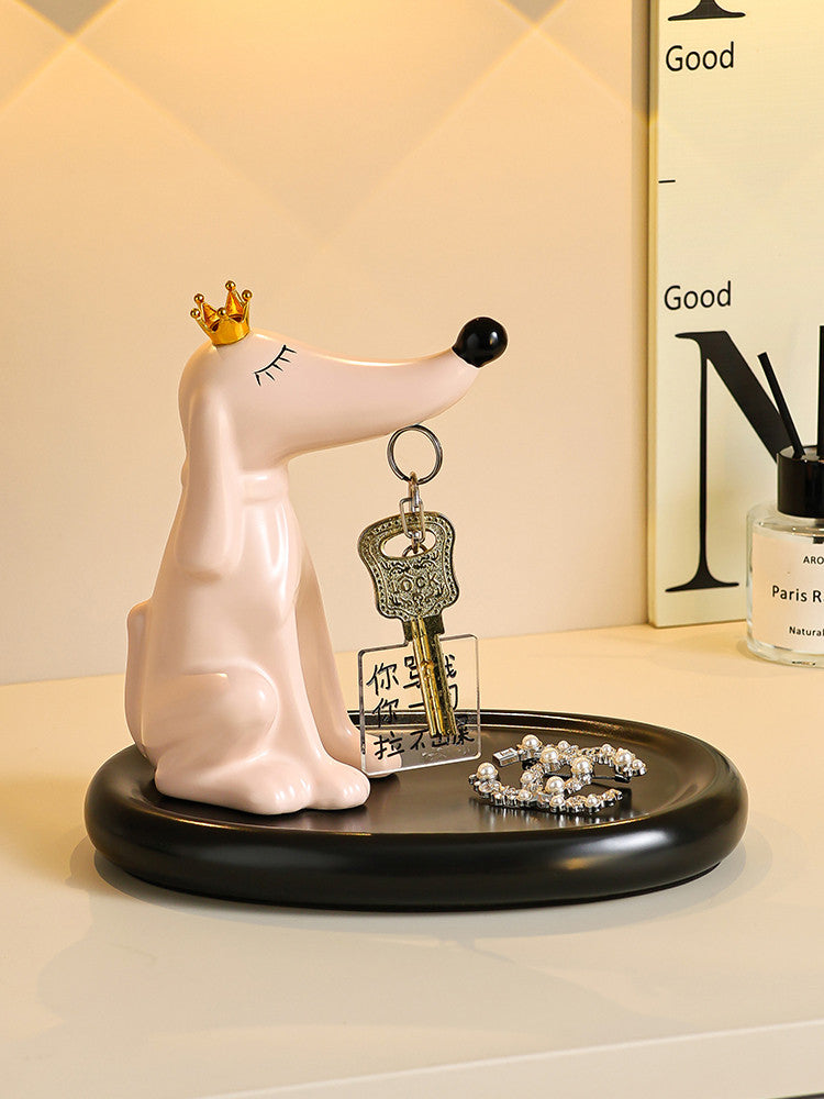 Pink Dachshund Desktop Storage Tray, Key Jewelry Watch Storage Rack