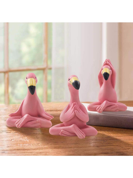 Pink flamingo practicing yoga desktop ornaments 3pc