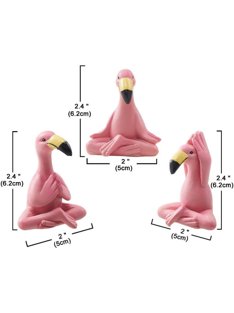 Pink flamingo practicing yoga desktop ornaments 3pc