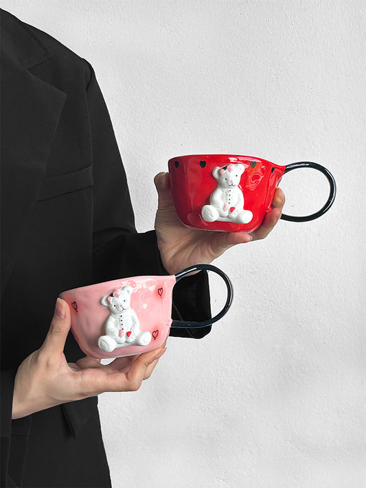 Playful Cartoon Bear Embossed Ceramic Cup,Creative Gift