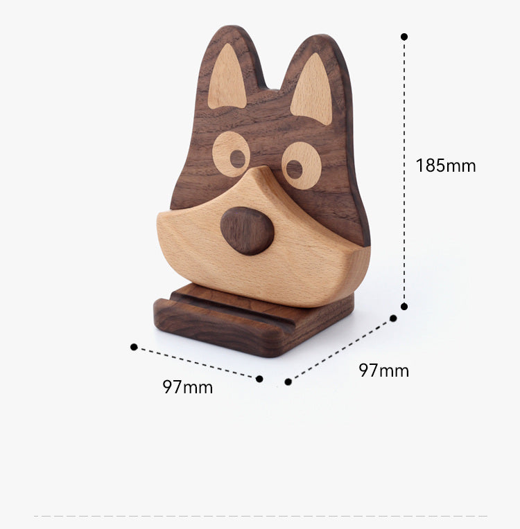 Playful Wooden Dog Phone & Glasses Stand: Quirky Desk Organizer