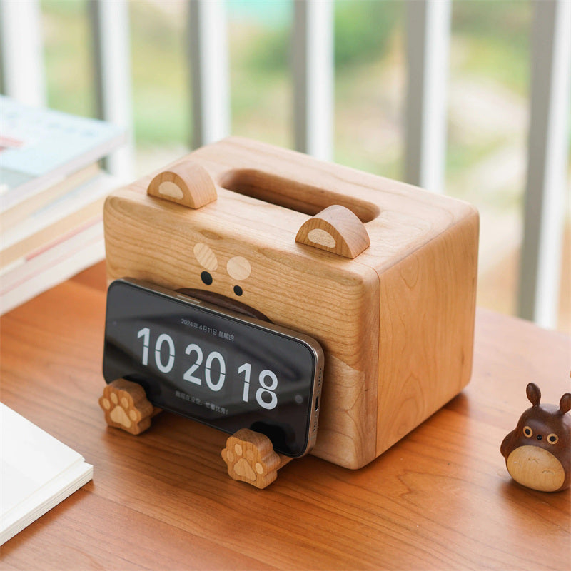 Cherry Wood Dog-Shaped Decorative Tissue Box: Stylish Home Accent