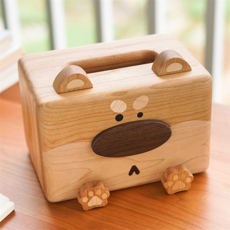 Cherry Wood Dog-Shaped Decorative Tissue Box: Stylish Home Accent