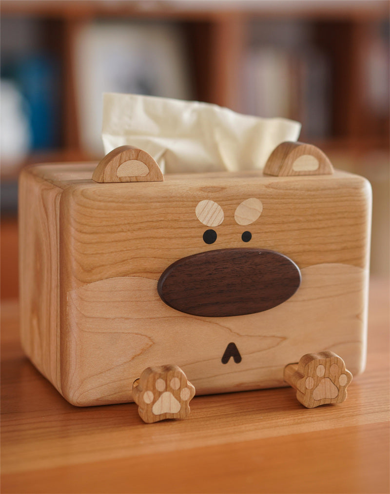 Cherry Wood Dog-Shaped Decorative Tissue Box: Stylish Home Accent