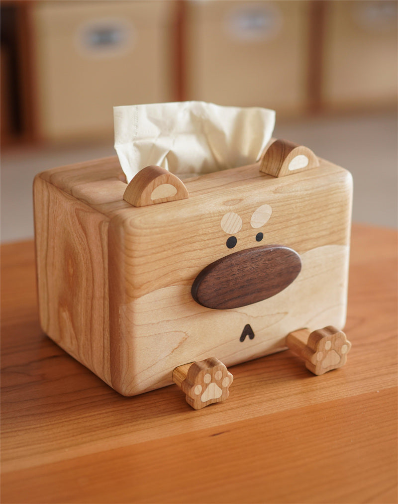 Cherry Wood Dog-Shaped Decorative Tissue Box: Stylish Home Accent