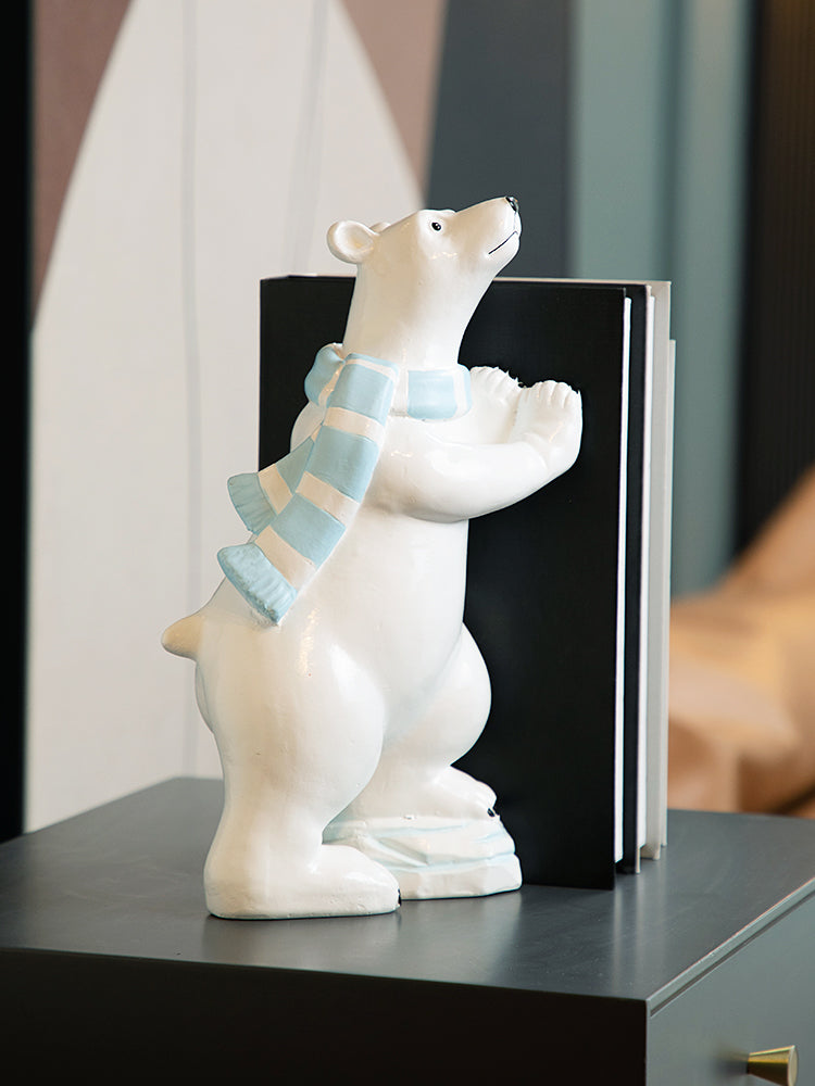 Polar Bear Decoration With Scarf, Suitable For Bookends And Door Stops