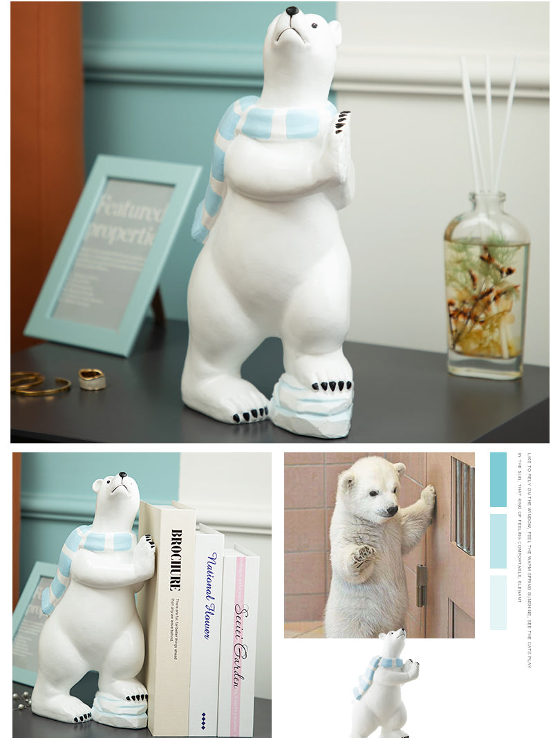 Polar Bear Decoration With Scarf, Suitable For Bookends And Door Stops