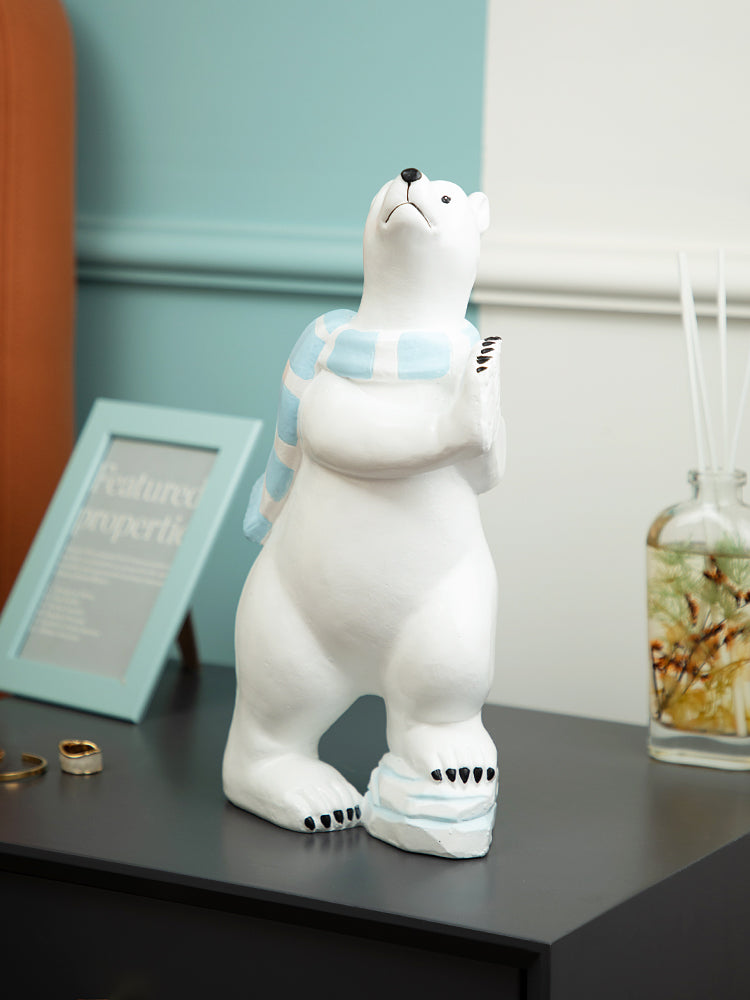 Polar Bear Decoration With Scarf, Suitable For Bookends And Door Stops