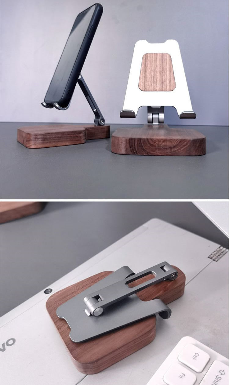 Portable Solid Wood Aluminum Alloy Folding Mobile Phone Stand, Ipad Tablet Stand