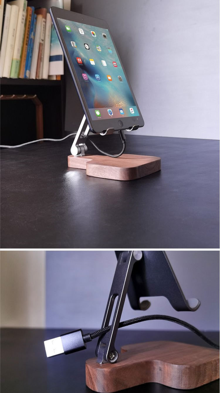 Portable Solid Wood Aluminum Alloy Folding Mobile Phone Stand, Ipad Tablet Stand