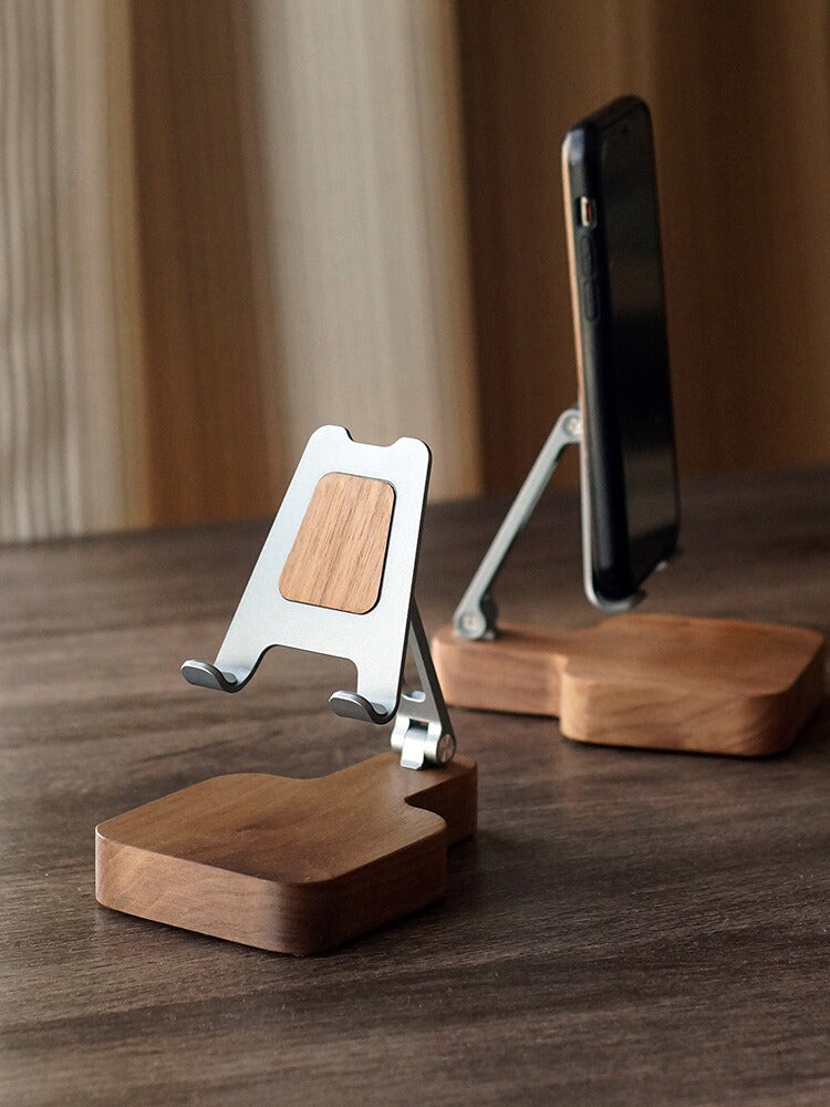 Portable Solid Wood Aluminum Alloy Folding Mobile Phone Stand, Ipad Tablet Stand