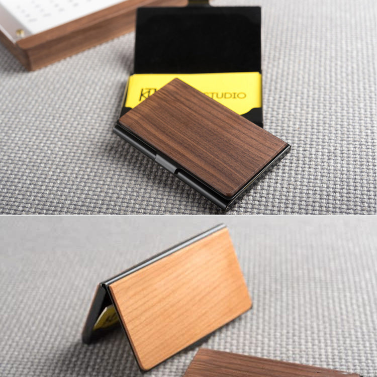 Portable wooden business card box, office business gift