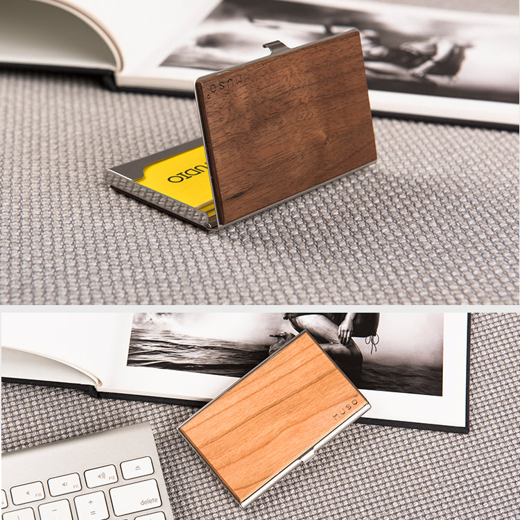 Portable wooden business card box, office business gift