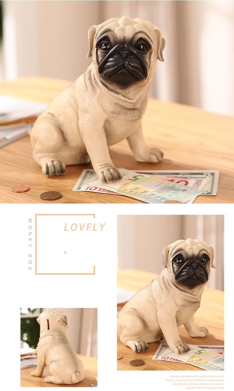 Pug Shaped Piggy Bank, Dog Coin Box,Creative Gift,Home Decoration