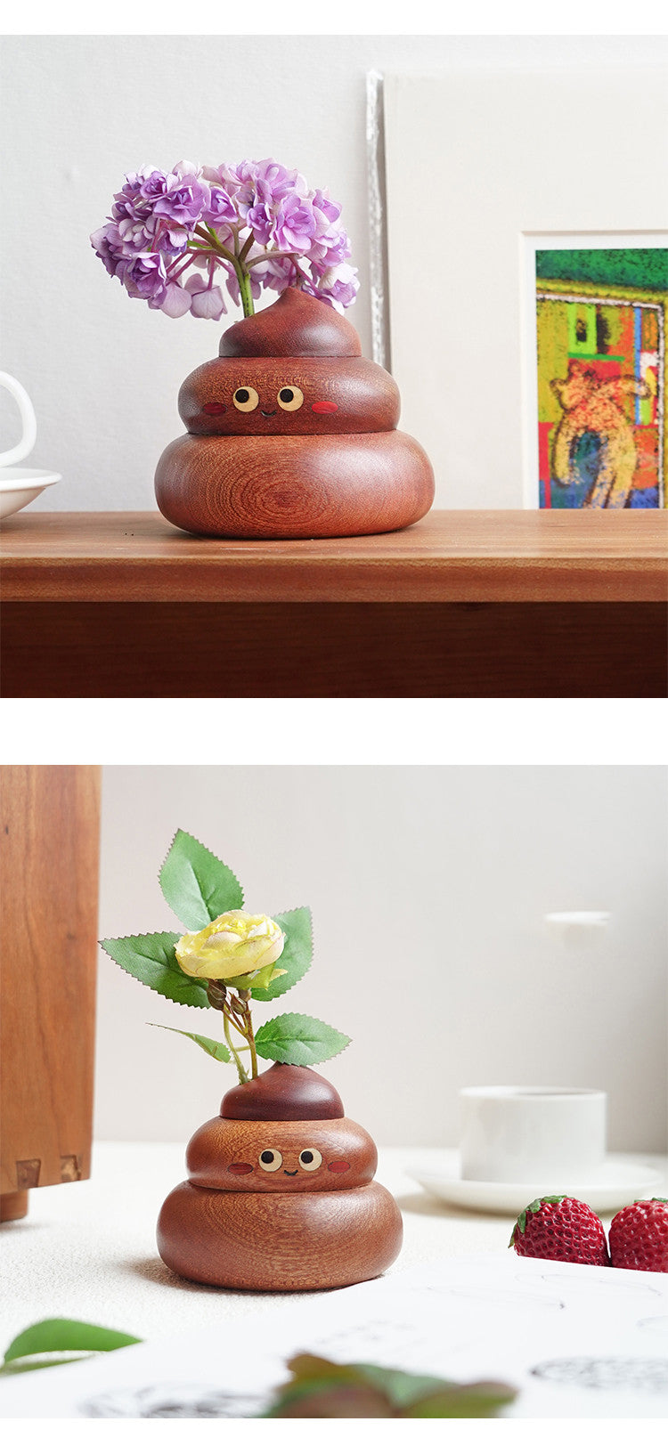 Quirky Wooden Poop Shaped Mini Vase: Fun and Unique Decor Accent